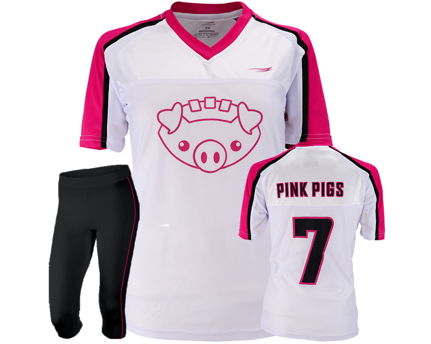 Pink Football Uniform With Football Sitting On Top Of Pink